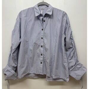 Free People Shirt Womens XS Blue Striped Oversized Ruched Arm Stylish Unique #41